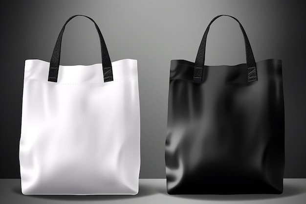 Realistic white and black template blank fabric cloth tote bag vector