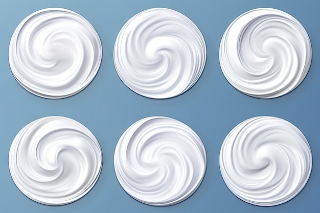 Photo realistic white body cream elements lotion swirl and line isolated on blue background