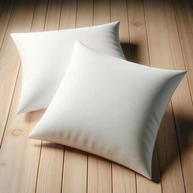 Realistic White Cushion Covers Mockup Smooth on Wood