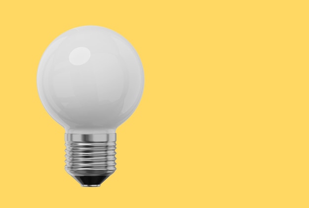 Realistic white light bulb 3D rendering Icon on yellow background text space