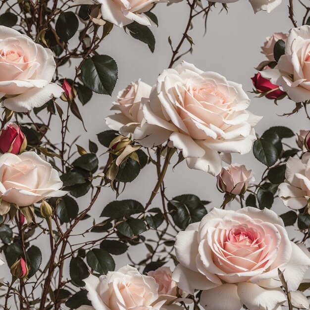 Foto rose bianche e rosa realistiche fiori modelli senza cuciture opere d'arte sfondo floreale disegno ai generato