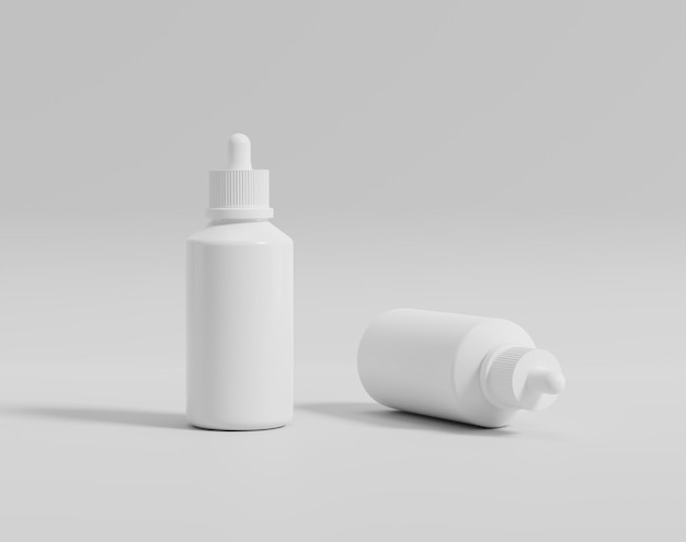 Photo realistic white plastic bottle with a box, madicine glass bottle, 3d rendering, 3d illustration, ren