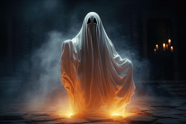 Реалистичная иллюстрация белого страшного призрака, сгенерированная ИИ