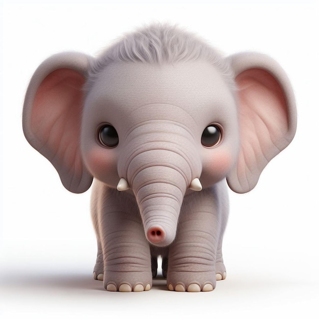 Фото Реалистичное целое тело милого слона 3d животное в переднем виде с белым фоном