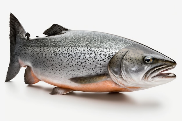 Realistic whole tuna salmon fish on white background