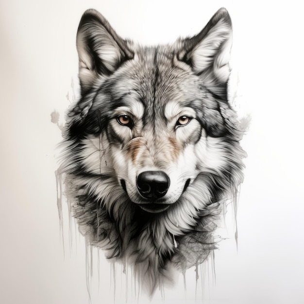 Realistic Wolf Portrait Tattoo Drawing With High Contrast And 3d Effect