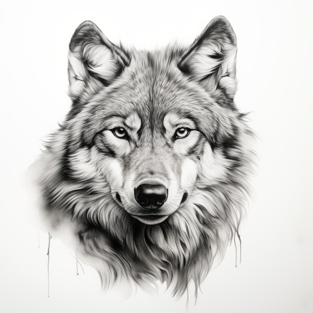 Premium AI Image | Realistic Wolf Portrait Tattoo Drawing With High ...