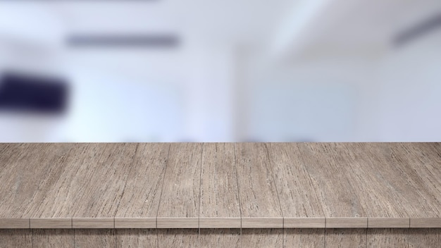 Realistic Wood Table top front view 3d render A Wood Table with a blurred background