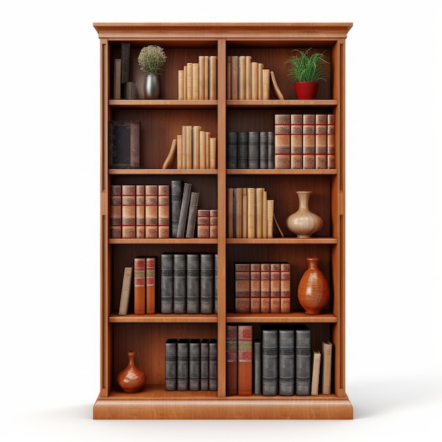 Realistic Wooden Bookshelf With High Resolution And Quality