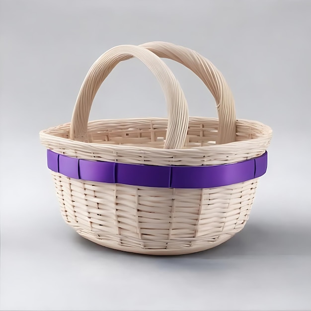 Realistic Wooden Color Basket Design Soft White and Purple Light Background in 8K