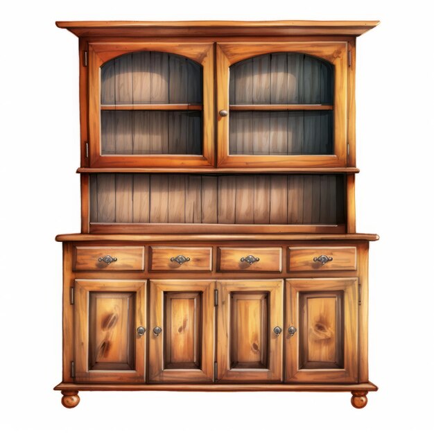 Photo realistic wooden hutch with glass vector high resolution and quality