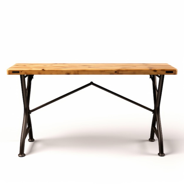 Realistic Wooden Table With Black Metal Legs Detailed Rendering