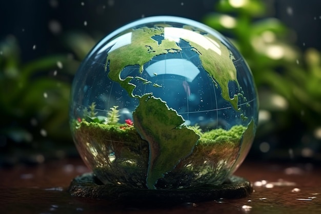 Realistic world environment day with planet in raindrop