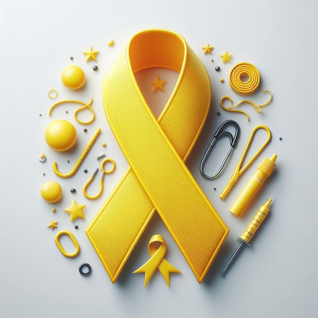 realistic yellow fabric bow for the fight against cancer on a white background 2