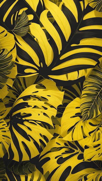 Realistic Yellow Monstera Leaf Pattern Vibrant and Detailed