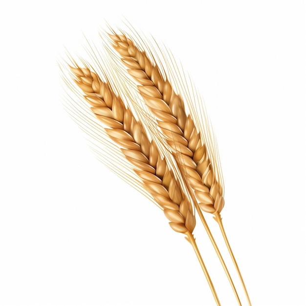 Realistic yellow ripe spikelets and grains of wheat composition on white background