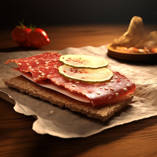 RealisticLooking Crispbread with a Slice of Salad