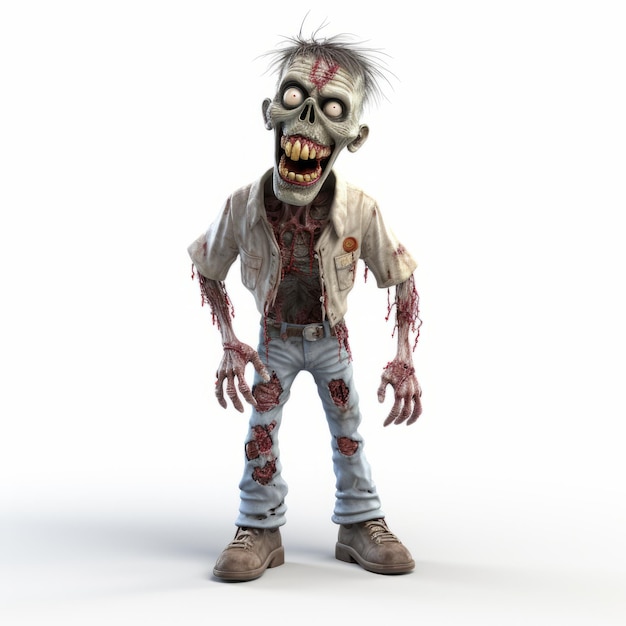 Foto realistisch 3d gerenderd zombie personage op witte achtergrond