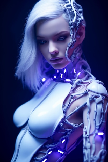 Realistisch 3D-model van een menselijke cyborg in een futuristische cyberwereld Cyberpunk Woman Ai gegenereerd