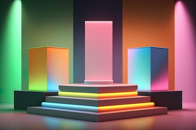 Foto realistisch 3d-podium met neonlicht en pastelkleur voor productweergave. ai gegenereerd