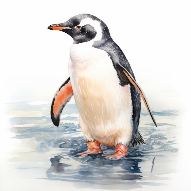 Foto realistisch aquarelportret van een pinguïn op een witte achtergrond