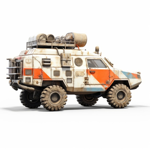 Realistisch futuristisch ambulancemodel met dystopische Mad Max-stijl
