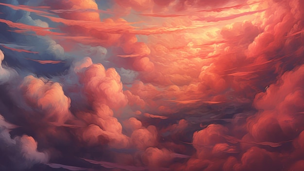 Foto realistisch geanimeerd schilderij van wolken met rode lucht