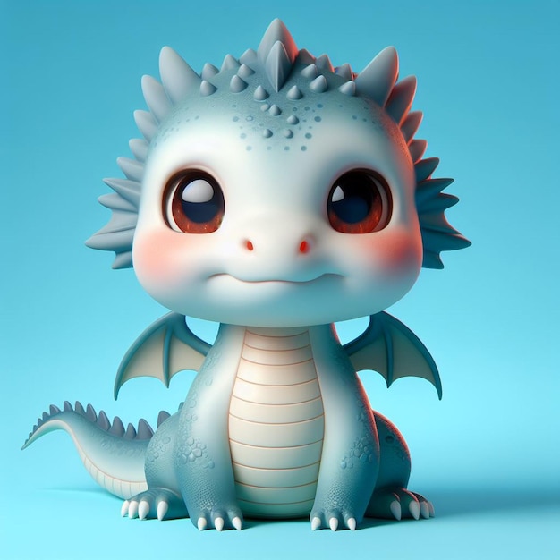 Foto realistisch hele lichaam van schattig dragon 3d dier in front view met blauwe achtergrond