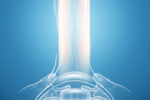 Realistisch hologram van het menselijk oog en medische laserstraal. Het concept van ooglaserchirurgie, visie, catheract, ostegmatisme, moderne oogarts. 3D illustratie, 3D render.