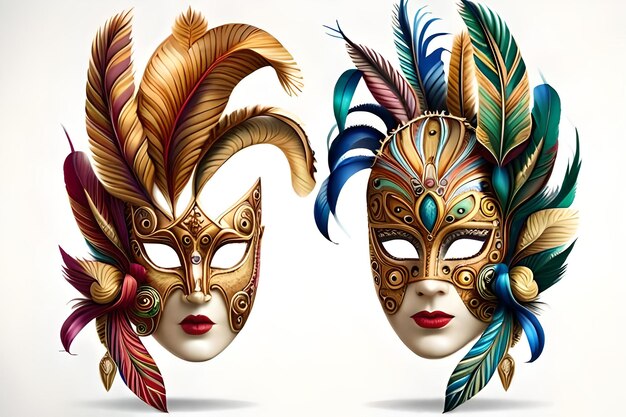 Realistisch luxe carnavalmasker met kleurrijke veren