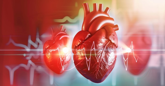 Realistisch menselijk hart met ECG en polslijnen die medische concepten vertegenwoordigen Gezondheid hartslag cardiologie concept