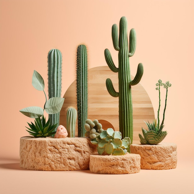 Realistisch natuurlijk podium met cactus