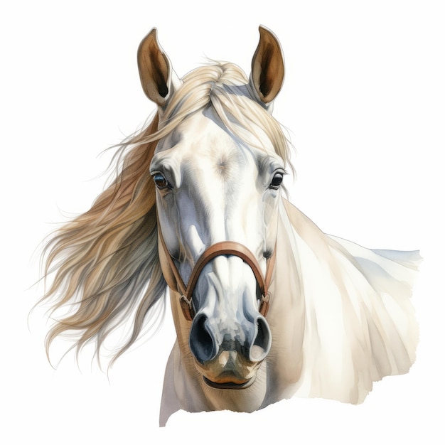 Realistisch portret van een paard op witte achtergrond