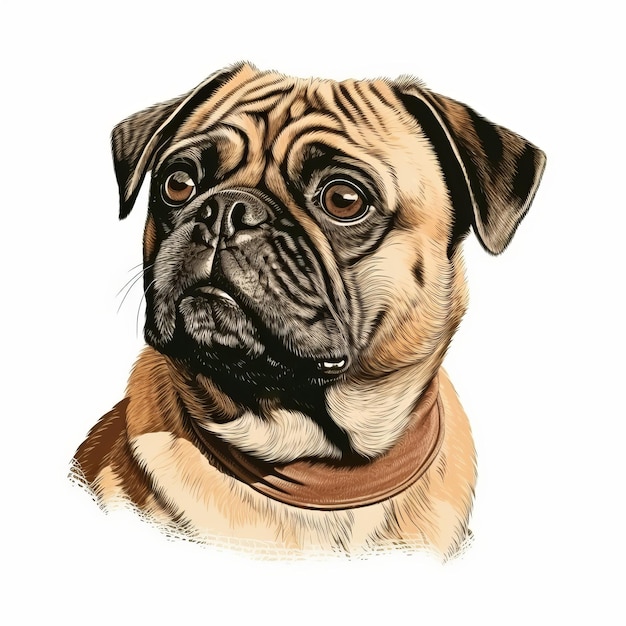 Realistisch portret van een pug op een witte achtergrond