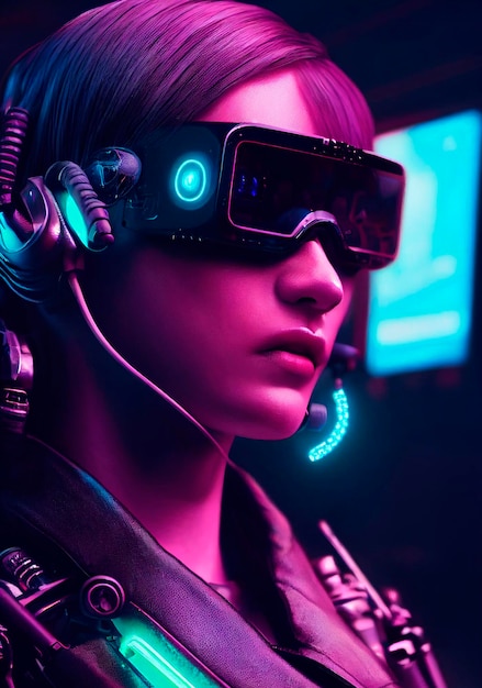 Realistisch portret van een sci-fi cyberpunkmeisje. Hightech futuristische man uit de toekomst.