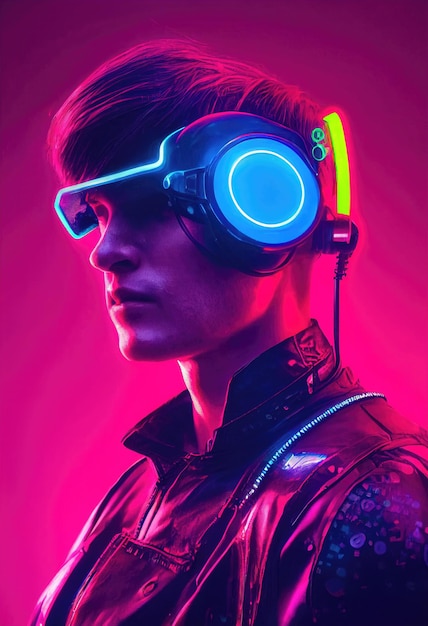 Realistisch portret van een scifi cyberpunk-mannen in een cyberpak. Hightech futuristische man uit de toekomst