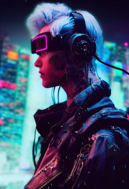 Realistisch portret van een scifi cyberpunk-mannen in een cyberpak. Hightech futuristische man