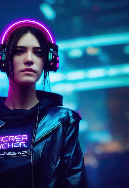 Realistisch portret van een scifi cyberpunk meisje. Hightech futuristische vrouw uit de toekomst.