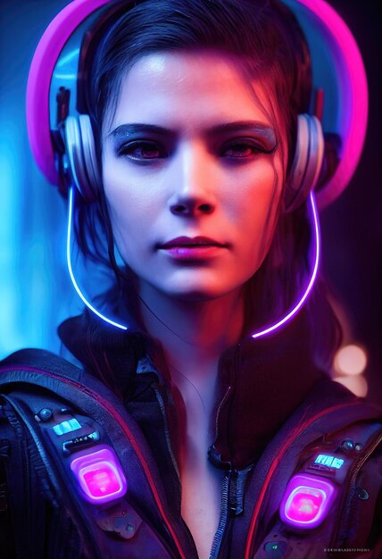 Realistisch portret van een scifi cyberpunk meisje. Hightech futuristische vrouw uit de toekomst.