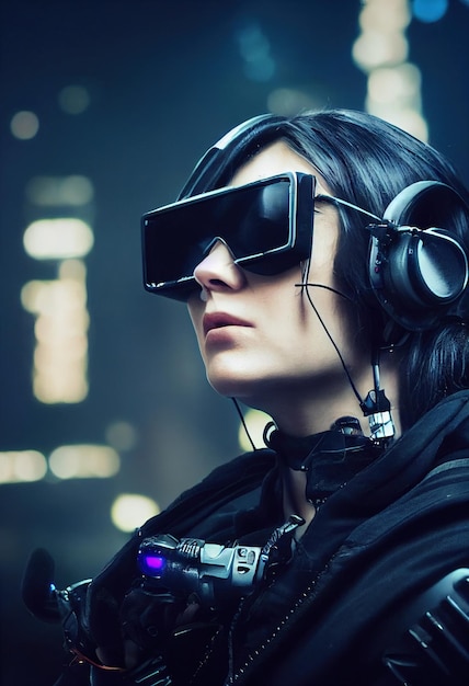 Realistisch portret van een scifi-cyberpunkmeisje in een cyberpak Hightech futuristische man uit de toekomst