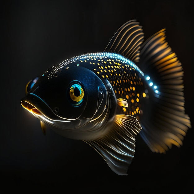 Realistisch Royal Gramma portret van een vis onder een schijnwerper in een donkere kamer met zwarte achtergrond