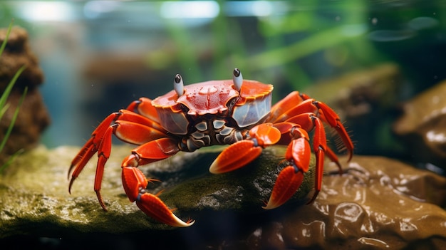 Realistisch stilleven Dramatische verlichting op rode krab in aquarium