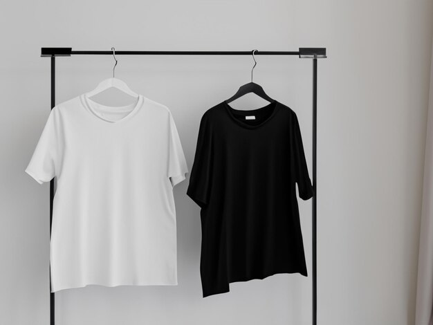 Realistisch t-shirtmodel Leeg zwart-wit t-shirt op hanger Tshirt Mockup Design