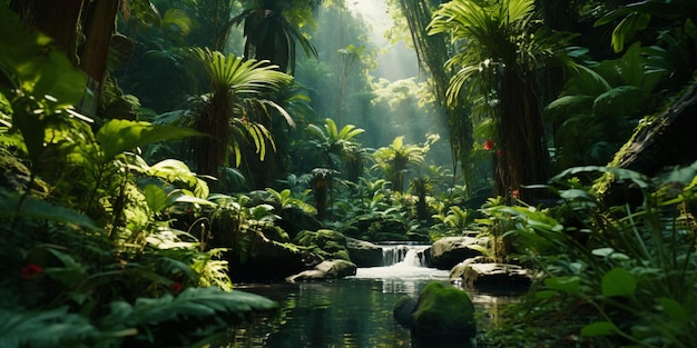 Foto realistisch uitzicht van bovenaf diepe tropische jungles vol leven