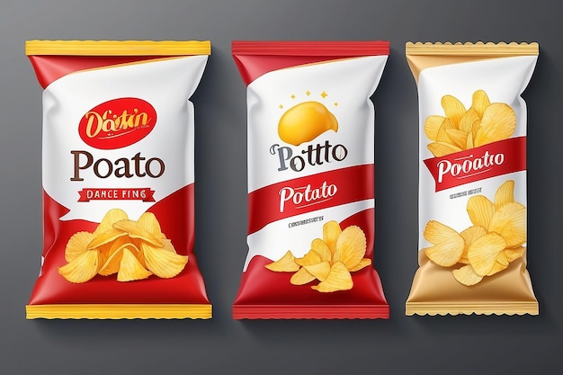 Realistisch vectorontwerp Potato chips verpakkingssjabloon