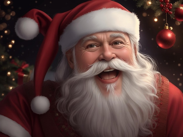 Realistisch vooraanzichtportret van de traditionele Kerstman die met Kerstmis naar de camera glimlacht