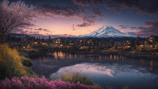 realistisch voorjaarslandschap van Seattle Washington meer