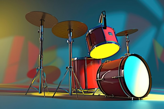 Realistische 3D drum kit rendering generatief door ai