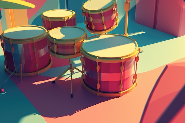 Realistische 3D drum kit rendering generatief door ai
