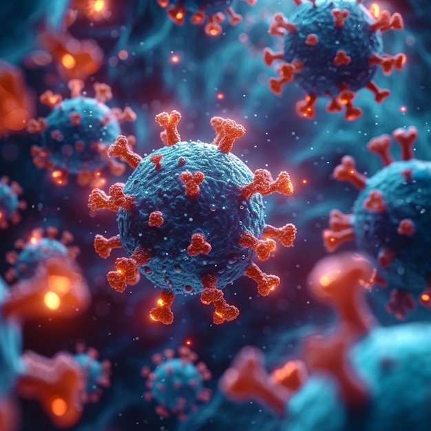 Realistische 3D medische weergave viruscellen bacteriën coronavirus deeltjes concept Voor Social Med